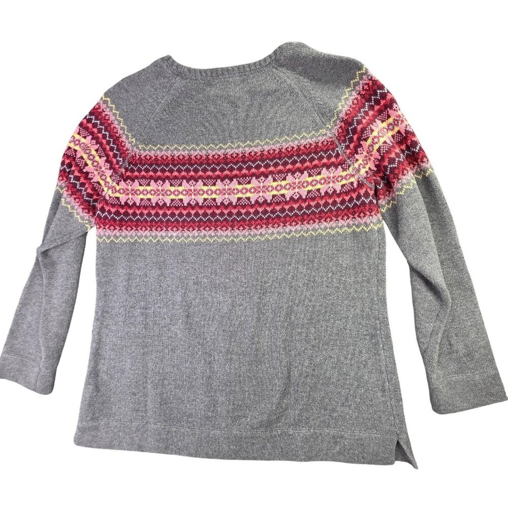 Eddie Bauer Sweater Womens Large Gray Fair Isle Raglan Pullover Cotton Angora - Picture 5 of 12